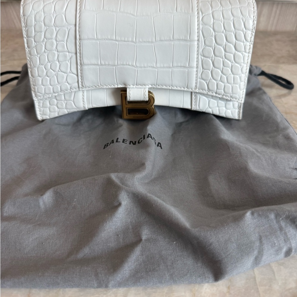Balenciaga White Croc-Embossed Shoulder Bag